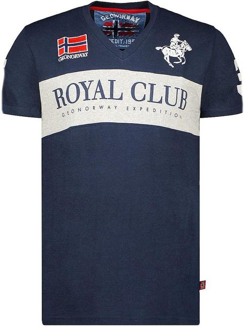 T-shirt V-hals Hals Blauw Royal Club Geographical Norway, Kleding | Heren, T-shirts, Verzenden