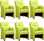 Set van 6 Felgroene leren landelijke eetkamerfauteuils -, Huis en Inrichting, Overige kleuren, Nieuw, Leer, Ophalen of Verzenden