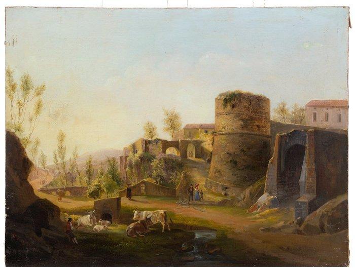 Francesco Fergola (1801 – 1874) - Borgo di corpo di Cava, Antiquités & Art, Art | Peinture | Classique