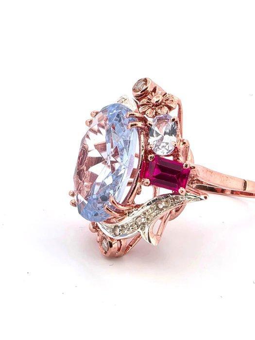 Zonder Minimumprijs - Ring - 9 kt. Roségoud, Zilver Topaas -, Handtassen en Accessoires, Ringen