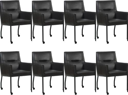 Set van 8 Donkerbruine leren moderne eetkamerstoelen -, Huis en Inrichting, Stoelen, Overige kleuren, Vijf, Zes of meer stoelen