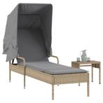 vidaXL Ligbed met luifel en tafel poly rattan beige, Tuin en Terras, Verzenden, Nieuw