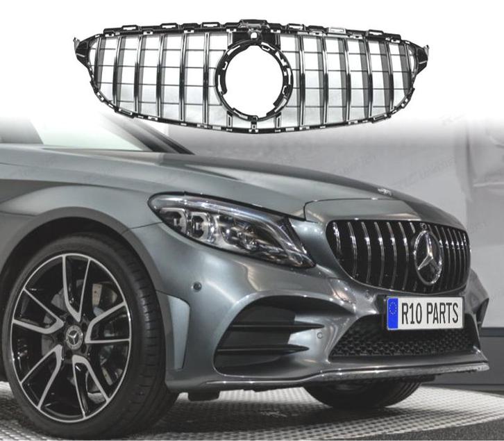 GRILLE MERCEDES W205 18-21 LOOK GT-R CHROME AVEC CAMÉRA, Auto-onderdelen, Carrosserie, Verzenden