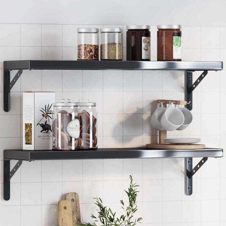 vidaXL Plankdragers 4 st 23,5x2,5x15,5 cm roestvrijstaal, Huis en Inrichting, Kasten | Wandmeubels, Nieuw, Verzenden