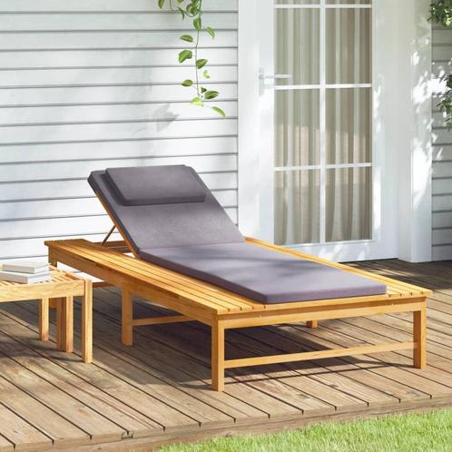 vidaXL Ligbed met donkergrijs lig- en hoofdkussen massief, Jardin & Terrasse, Chaises longues, Envoi