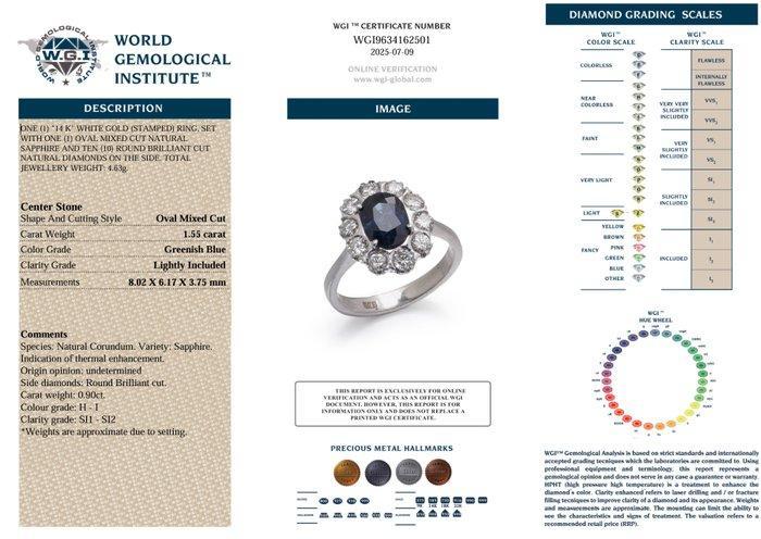 Ring 14kt witgouden ring met natuurlijke saffier en, Handtassen en Accessoires, Ringen