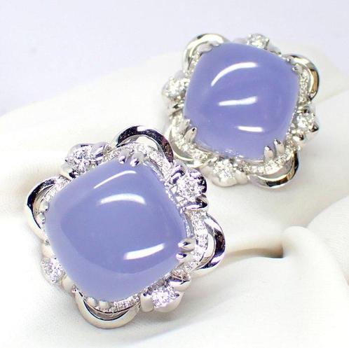 Oorbellen - 18 karaat Witgoud -  27.52ct. tw. Chalcedoon -, Handtassen en Accessoires, Oorbellen