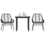 vidaXL 3-delige Tuinset met kussens poly rattan glas zwart, Tuin en Terras, Verzenden, Nieuw, Tuinset