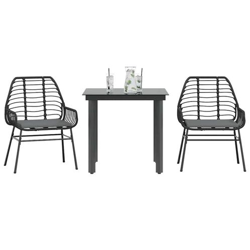 vidaXL 3-delige Tuinset met kussens poly rattan glas zwart, Tuin en Terras, Tuinsets en Loungesets, Tuinset, Nieuw, Verzenden