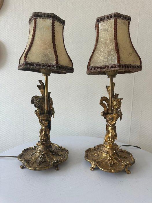 Tafellamp (2) - Verguld brons - Prachtig -met Putti, Antiek en Kunst, Curiosa en Brocante