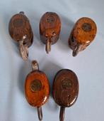 Katrollen / blokken, Ship’s pulley (5) - Messing, Hout,