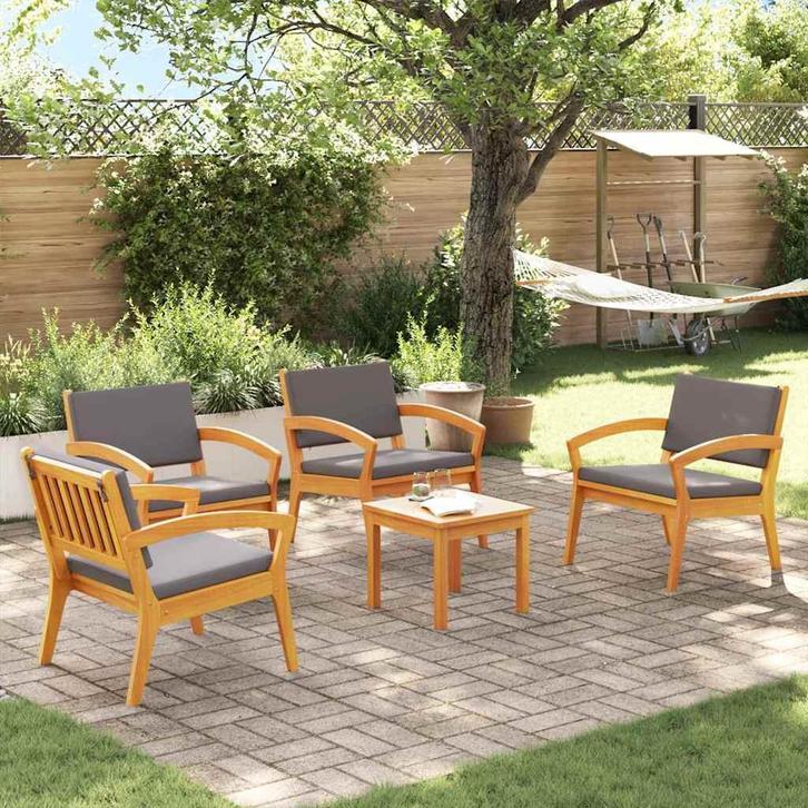 vidaXL Bistroset met kussen 5 pcs Bruin Polyester, Tuin en Terras, Tuinsets en Loungesets, Nieuw, Verzenden