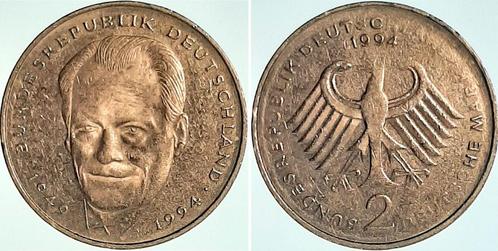 Duitsland 2 Dm Brandt 1994j ss/vz, Fehlpraegung, Postzegels en Munten, Munten | Europa | Niet-Euromunten, Verzenden
