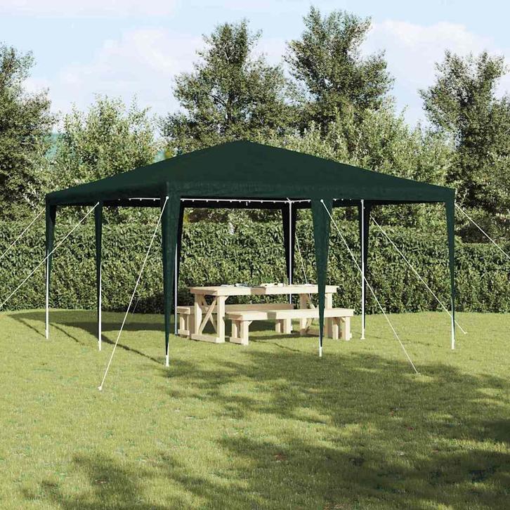 vidaXL Partytent Groen en Wit 400 x 400 x 270 cm Polyester, Tuin en Terras, Partytenten, Nieuw, Verzenden
