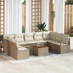 vidaXL Tuin Sofa Set 10 pcs Beige, wit Groot Riet en hout, Tuin en Terras, Verzenden, Nieuw