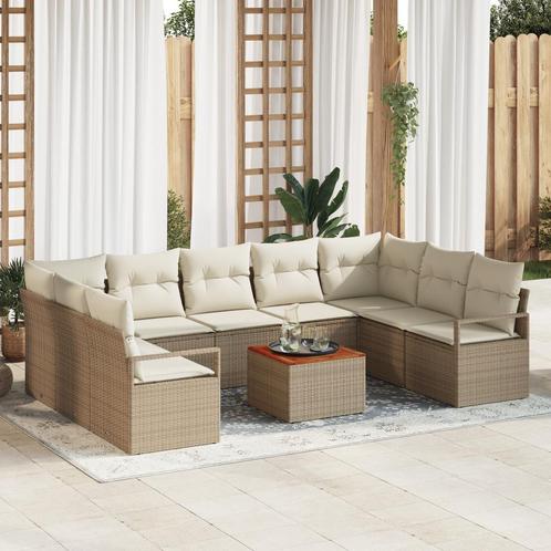 vidaXL Tuin Sofa Set 10 pcs Beige, wit Groot Riet en hout, Tuin en Terras, Tuinsets en Loungesets, Nieuw, Verzenden