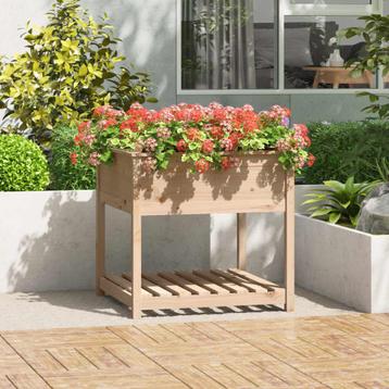 vidaXL Plantenbak met schap 82,5x82,5x81 cm massief, Tuin en Terras, Verzenden, Nieuw