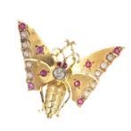 Victorian anno 1890, Butterfly, Red Strass, Pearl - Broche -, Bijoux, Sacs & Beauté