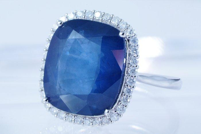 Zonder Minimumprijs - Ring Platina - 11.61ct. tw. Saffier -, Handtassen en Accessoires, Ringen