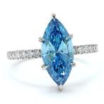 Ring Platina - 3.32ct. tw. Blauw Diamant (Fancy gekleurde,