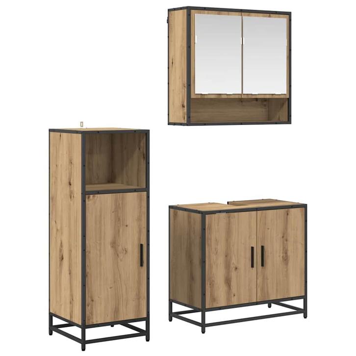 vidaXL Badkamermeubel Set met plank 3 pcs Artisan Eiken, Huis en Inrichting, Badkamer | Badkamermeubels, Nieuw, Verzenden