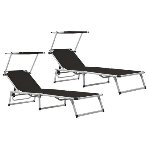 vidaXL Ligbedden inklapbaar met dak 2 st aluminium en, Jardin & Terrasse, Chaises longues, Envoi