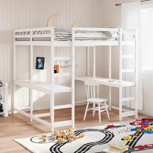 vidaXL Hoogslaper met bureau en ladder grenenhout wit, Huis en Inrichting, Slaapkamer | Bedden, Nieuw, Verzenden