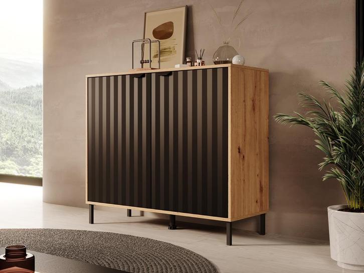 Meubella Dressoir 106x40x93 zwart eiken | Opbergkast, Huis en Inrichting, Kasten | Dressoirs, 25 tot 50 cm, Nieuw, 100 tot 150 cm