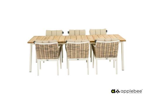 Apple Bee Milou dining set Oyster met Milou tafel met teak, Tuin en Terras, Tuinsets en Loungesets