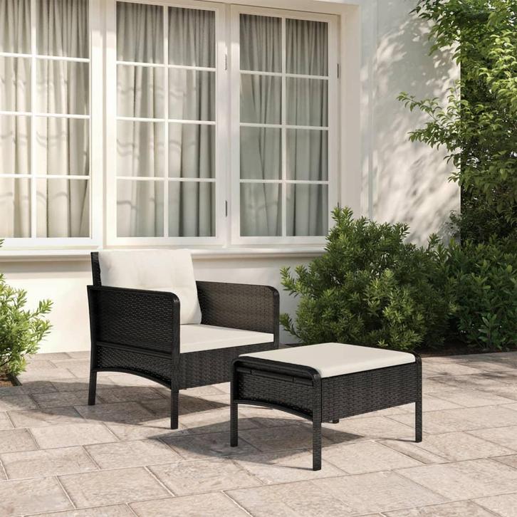 vidaXL 2-delige Loungeset met kussens poly rattan zwart, Tuin en Terras, Tuinsets en Loungesets, Loungeset, Nieuw, Verzenden