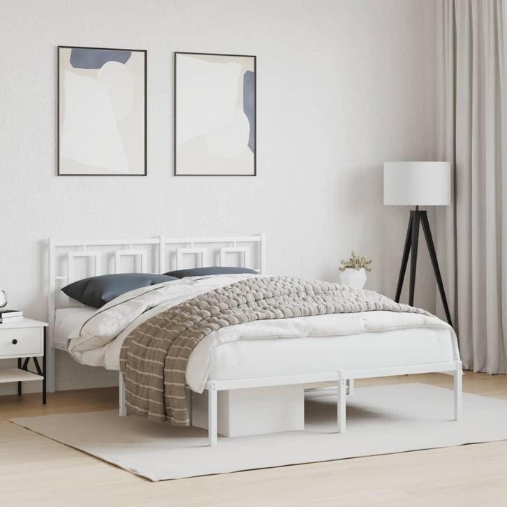 vidaXL Bedframe met hoofdbord metaal wit 140x200 cm, Huis en Inrichting, Slaapkamer | Bedden, Nieuw, Verzenden