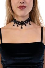 Choker Ketting Zwart Kant Kraaltjes Steen Kanten Zwarte Coll, Ophalen of Verzenden, Nieuw, Zwart