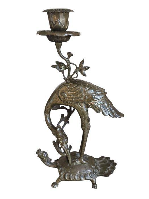 Kaarsenhouder (2) - Brons / bronslegering - Kraanvogel /, Antiek en Kunst, Antiek | Overige Antiek