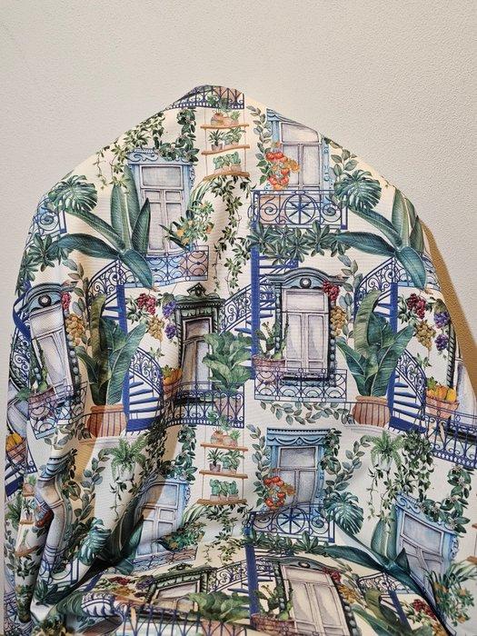 Klassieke designstof met bloemenbalkons en trappen - Bloemen, Antiek en Kunst, Antiek | Tapijten, Tafelkleden en Textiel