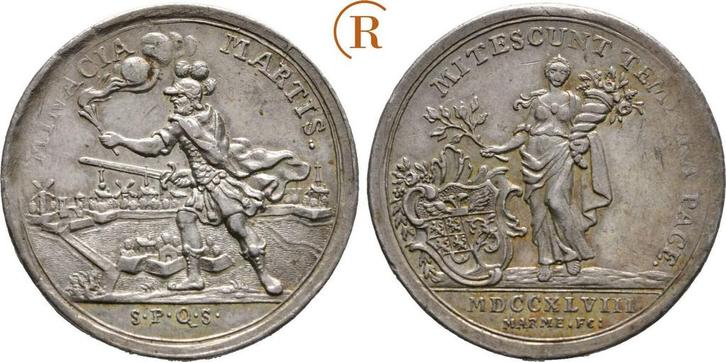 Zilver medaille auf den Frieden von Aachen 1748 Shertog..., Postzegels en Munten, Penningen en Medailles, Verzenden