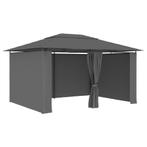 vidaXL Tuinpaviljoen met gordijnen 4x3 m antraciet, Tuin en Terras, Partytenten, Verzenden, Nieuw