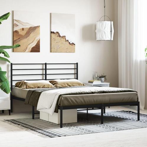 vidaXL Cadre de lit métal avec tête de lit noir 140x200, Maison & Meubles, Chambre à coucher | Lits, Neuf, Envoi