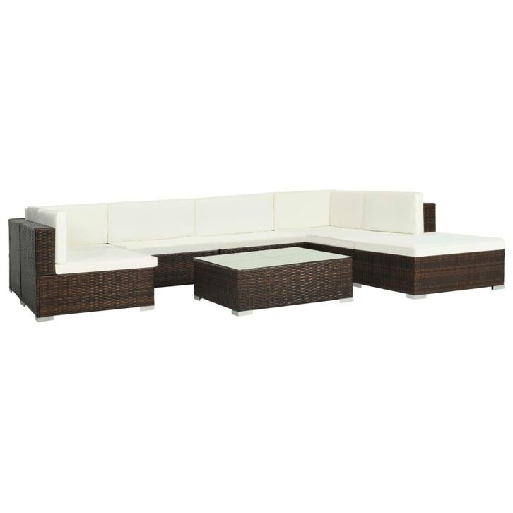 vidaXL 8-delige Loungeset met kussens poly rattan bruin, Tuin en Terras, Tuinsets en Loungesets, Loungeset, Nieuw, Verzenden
