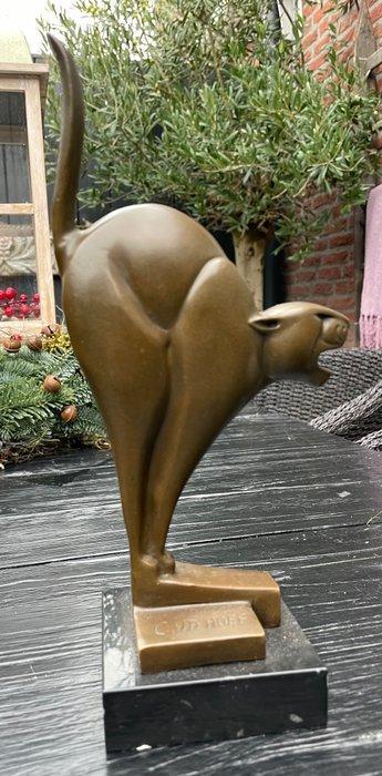 Beeld, Bronzen Art Deco Poes - 26.5 cm - Brons, Antiek en Kunst, Curiosa en Brocante