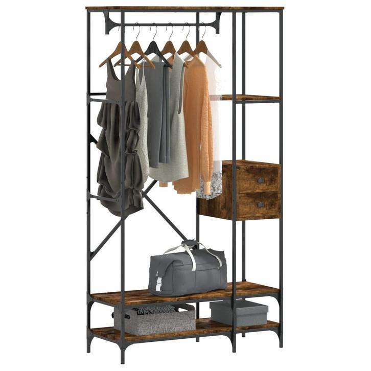 vidaXL Kledingrek met schappen bewerkt hout gerookt, Maison & Meubles, Armoires | Penderies & Garde-robes, Envoi