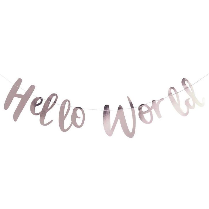 Rose Gouden Letterslinger Hello World 1,5m, Hobby en Vrije tijd, Feestartikelen, Nieuw, Verzenden