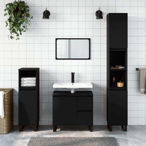 vidaXL 3-delige Badkamermeubelset bewerkt hout zwart, Huis en Inrichting, Badkamer | Badkamermeubels, Nieuw, Verzenden