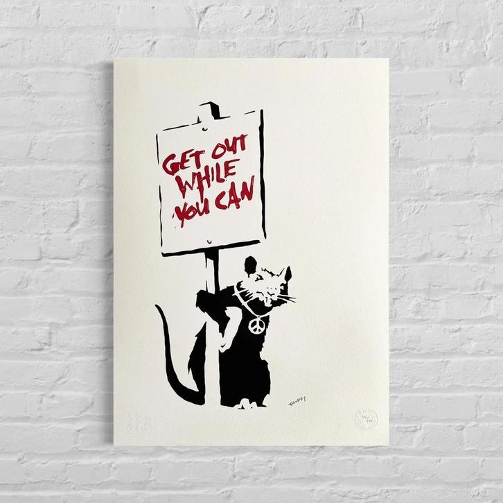 Genummerde Editie BANKSY Get Out While You Can, Antiek en Kunst, Kunst | Litho's en Zeefdrukken, Verzenden