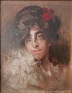 Jean Patricot (1865-1928) - Portrait of a young girl with, Antiek en Kunst, Kunst | Schilderijen | Klassiek