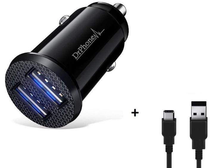 DrPhone Invisible 5V 2.4A USB Auto Oplader + 1 Meter Type C, Telecommunicatie, Mobiele telefoons | Telefoon-opladers, Nieuw, Verzenden