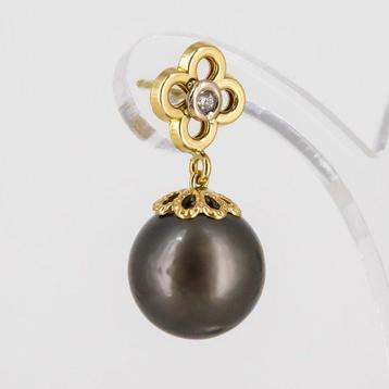 Oorbellen - 18 karaat Geel goud Diamant (Natuurlijk) - Parel