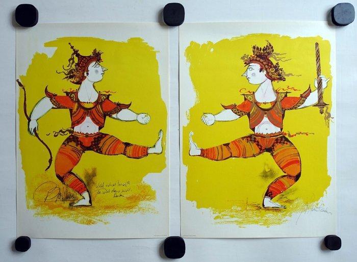 1968 Siamese Warriors by Bjørn Wiinblad (Two Posters) -, Antiek en Kunst, Kunst | Tekeningen en Fotografie