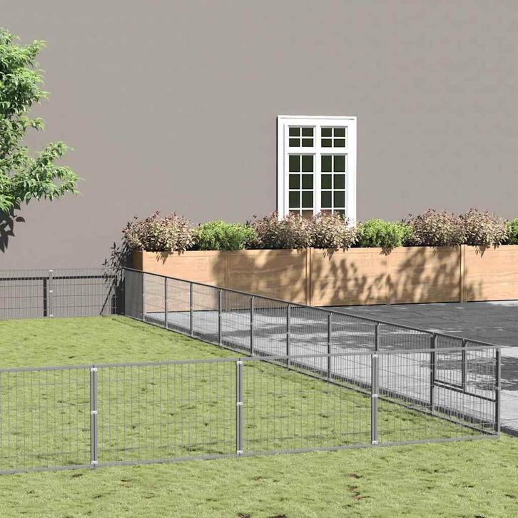 vidaXL Hondenkennel 100 m² staal zilverkleurig, Animaux & Accessoires, Caisses pour chiens, Envoi
