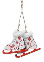 Hanger houten schaatsen – wit 8 cm figuurtjes voor, Nieuw