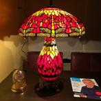 Tiffany stijl tafellamp Studio RED DRAGONFLY lamp met drie, Antiquités & Art